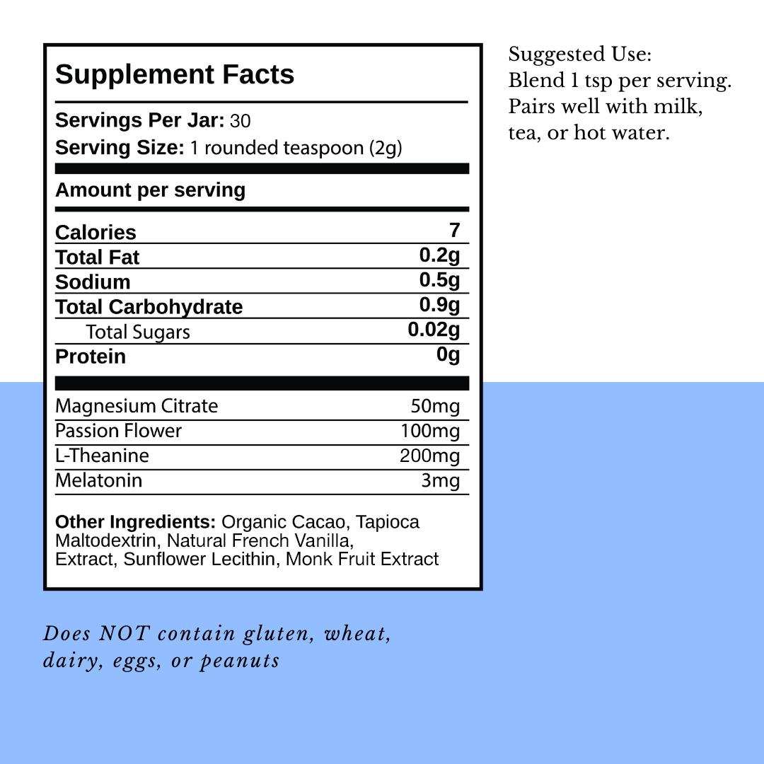 sleep powder nutrition label