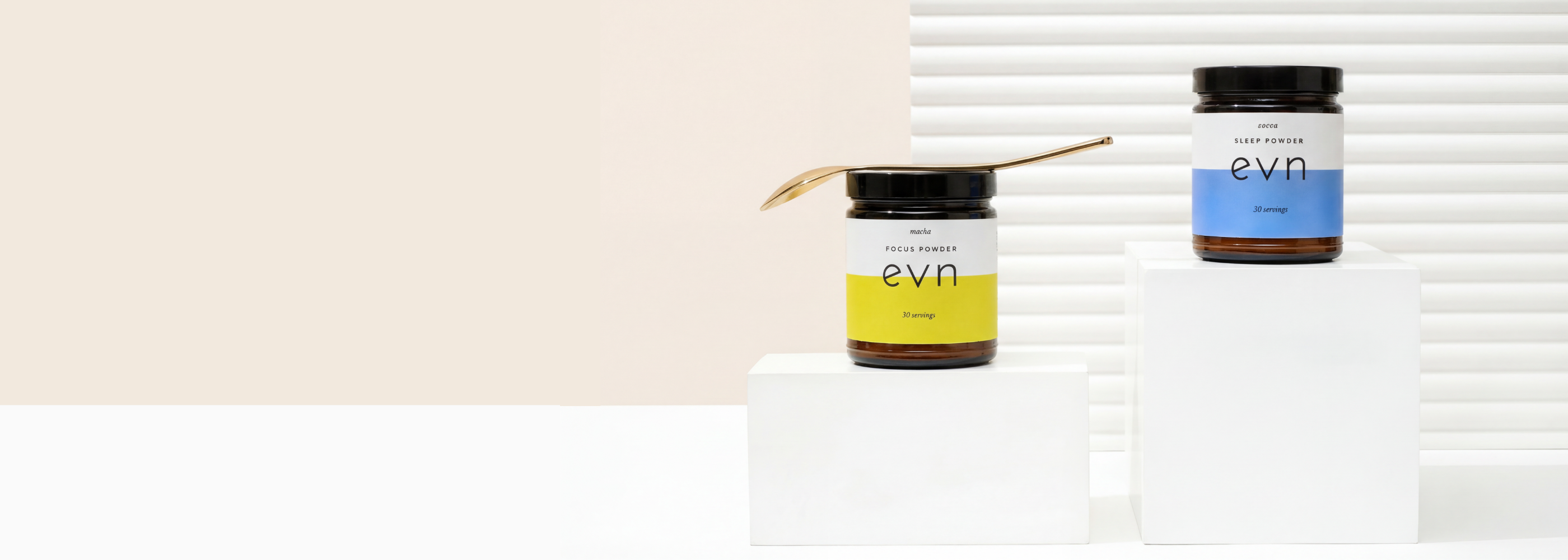 supplement jars on white blocks