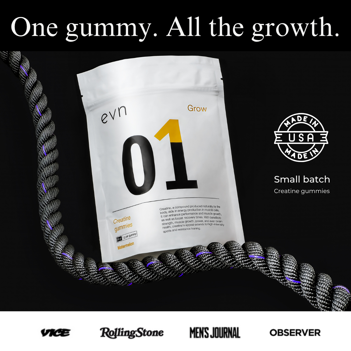 creatine pouch of gummies on a rope